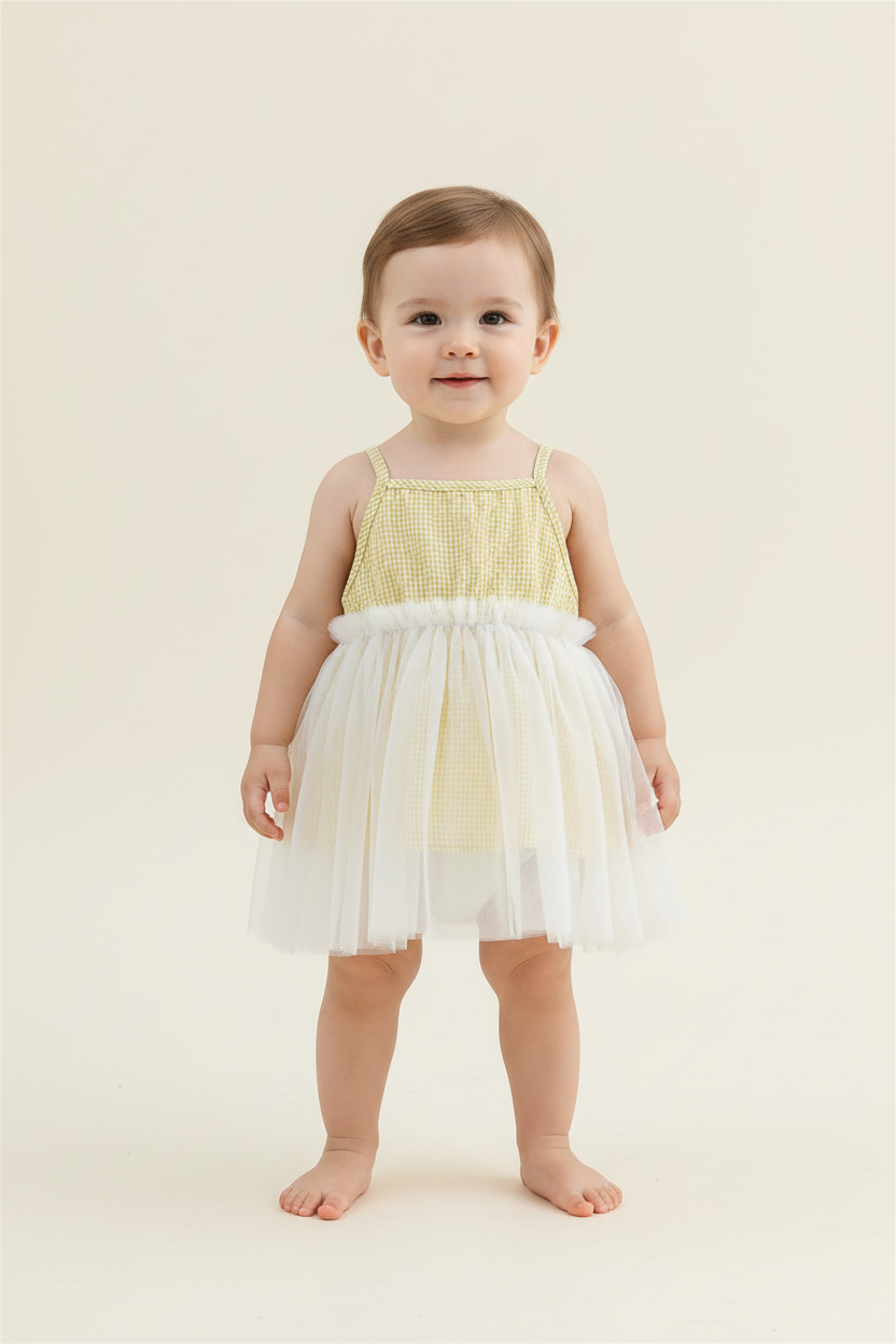 Yellow Checks Tulle Party Dress - Yo Baby Online