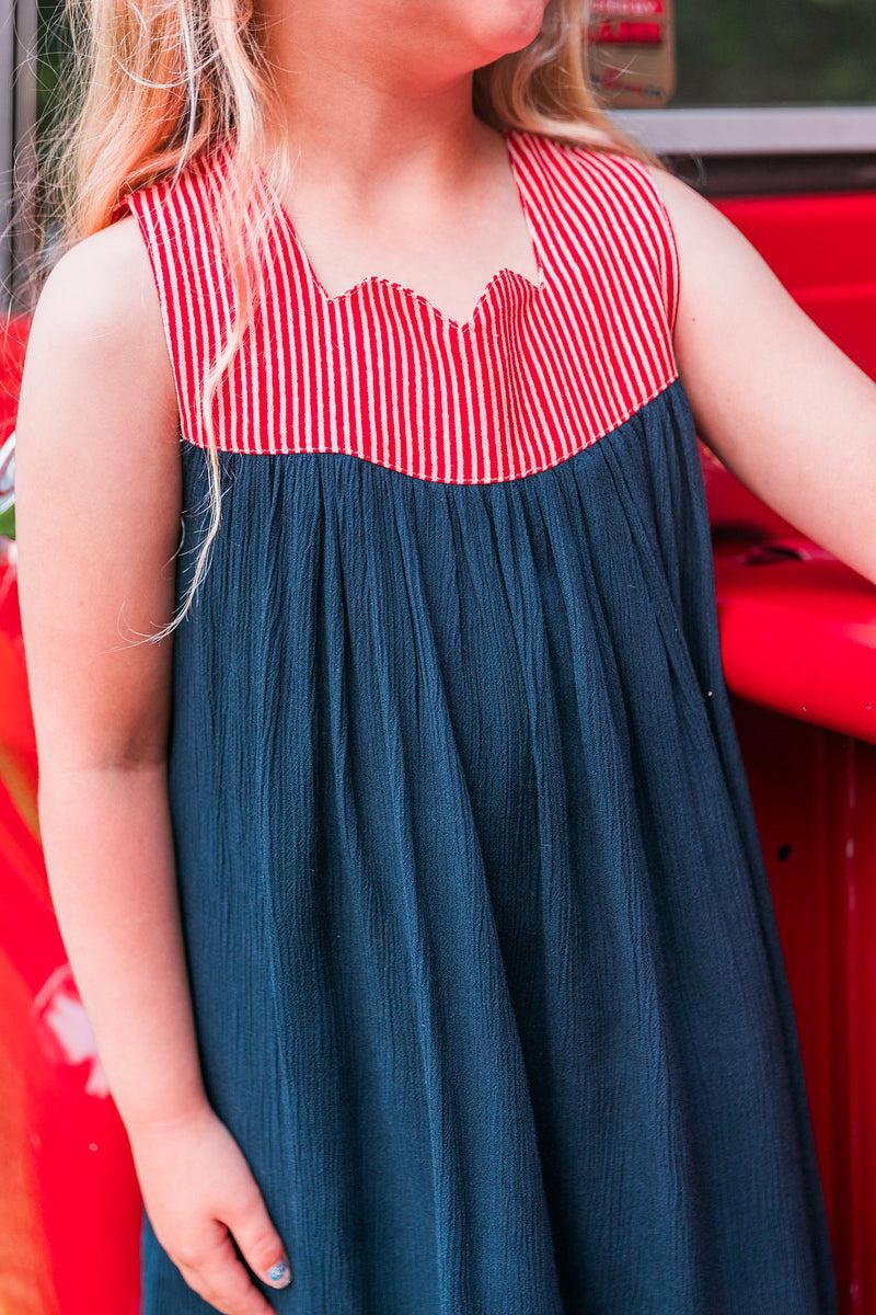 Red Stripe & Navy Sweetheart Dress