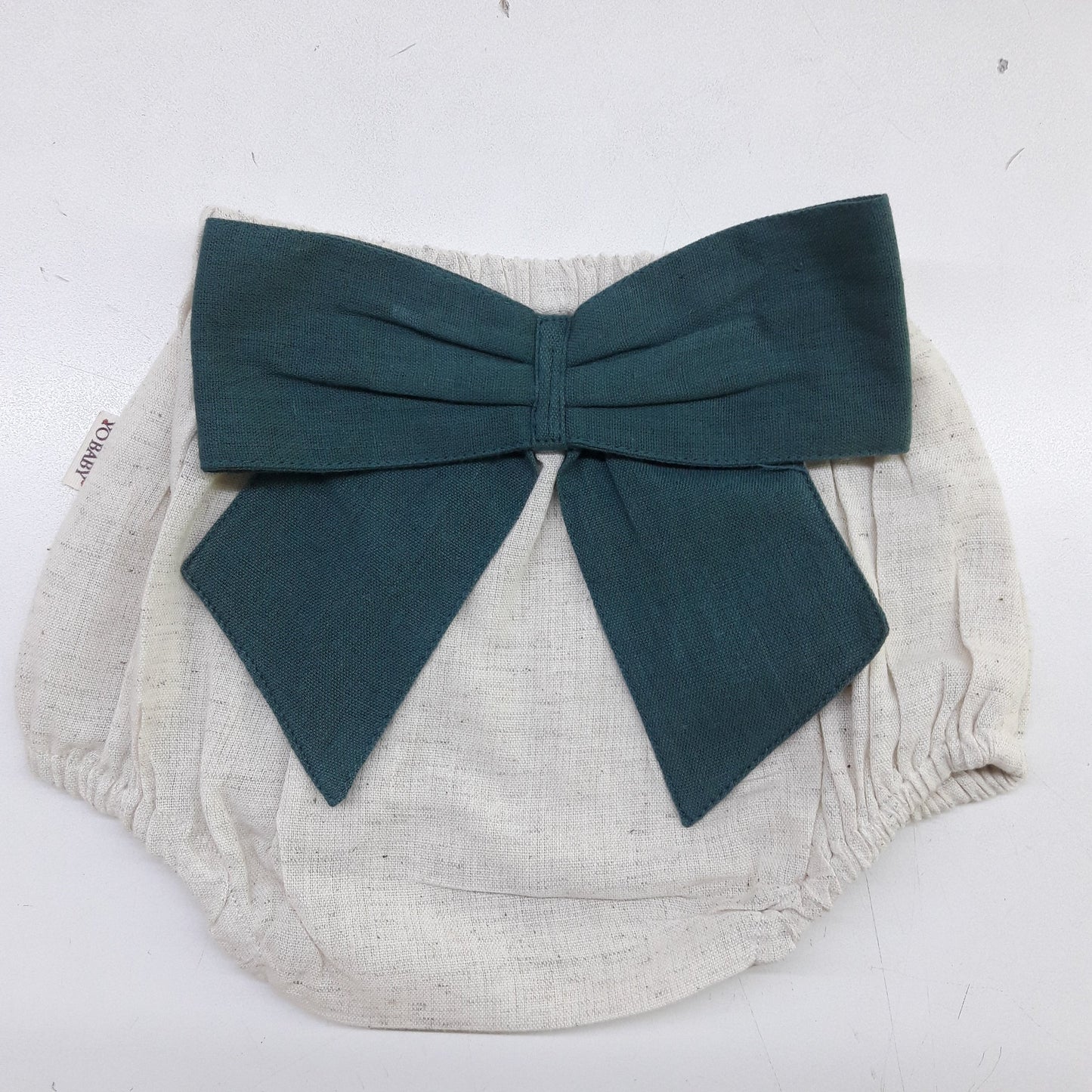 Ivory Diaper Cover with Teal Green Bows