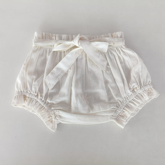 Floral Embroidery Off-White Color Shorts-Style Diaper Cover With Belt