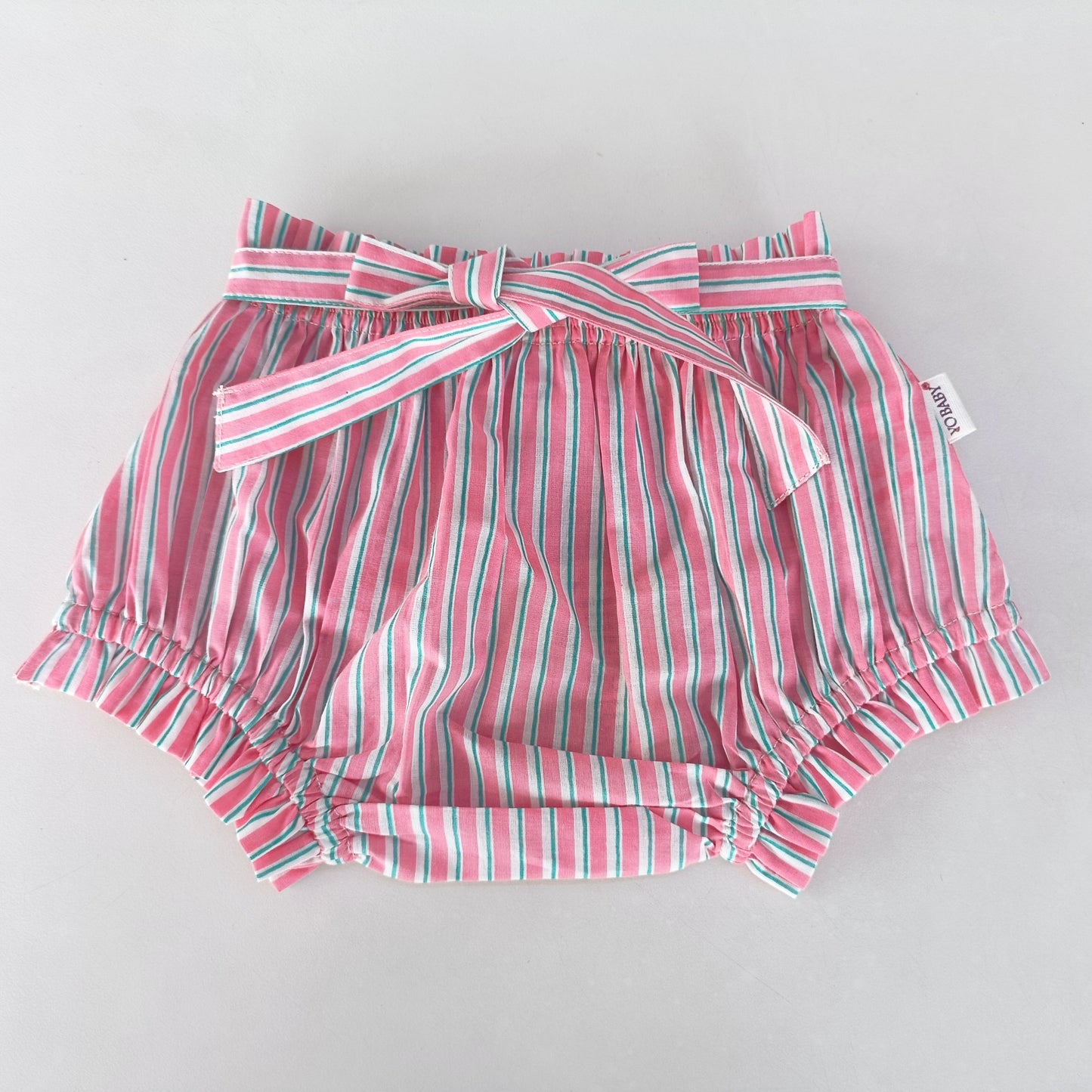 Pink Striped Print Shorts-Style Diaper Cover With Belt