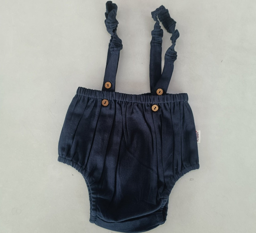 Navy Color Suspender Shorts-Style Diaper Cover