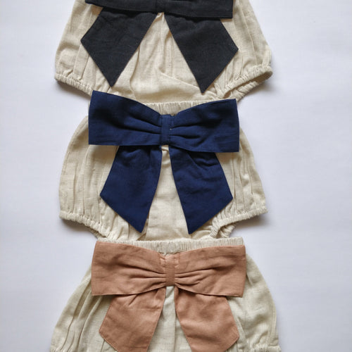 Set of 3 - Ivory Diaper Covers with Contrast Bows in Blush, Navy & Black.