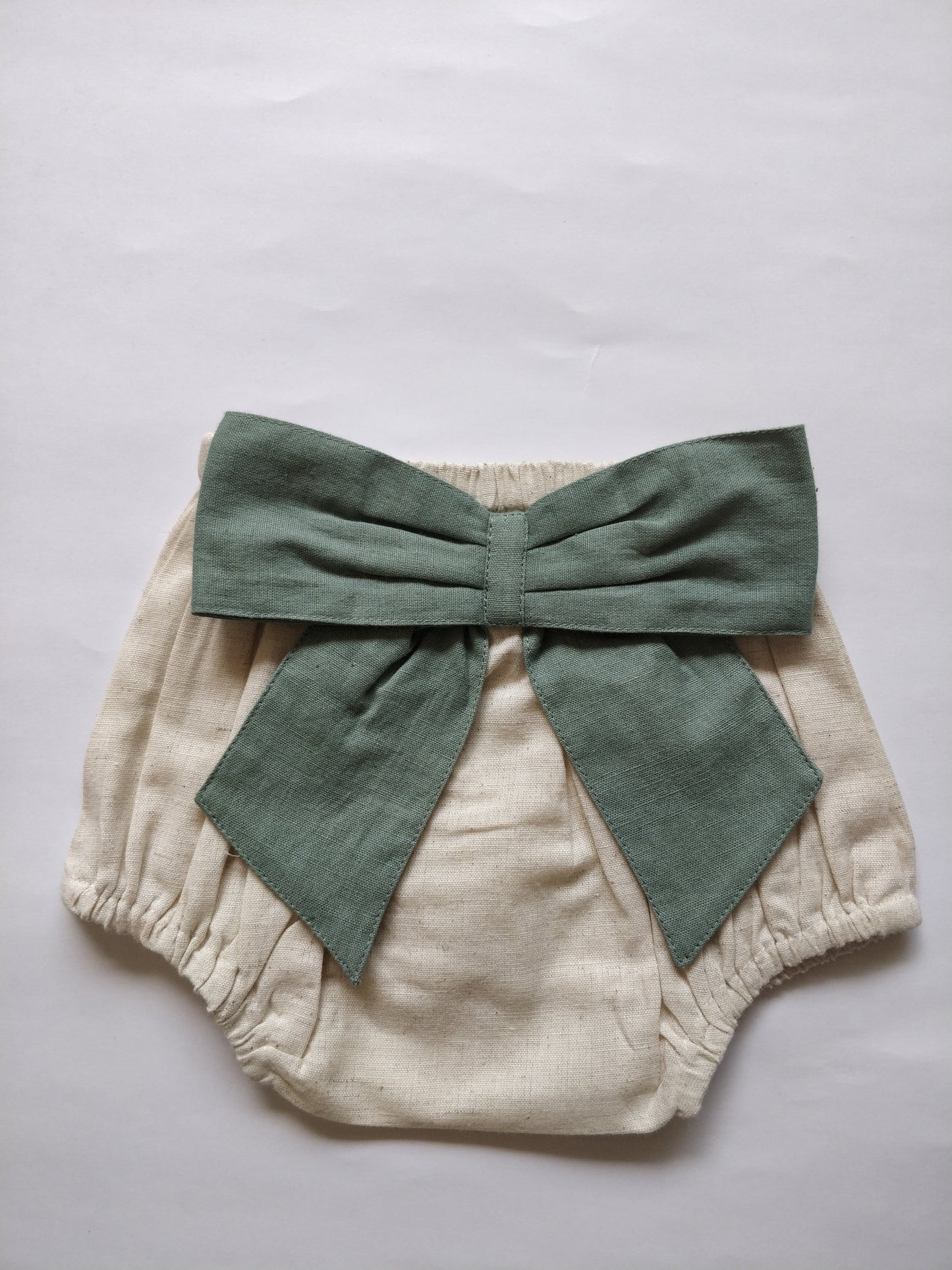 Set of 3 - Ivory Diaper Covers with Contrast Bows in Sage, Ochre & Burgundy.