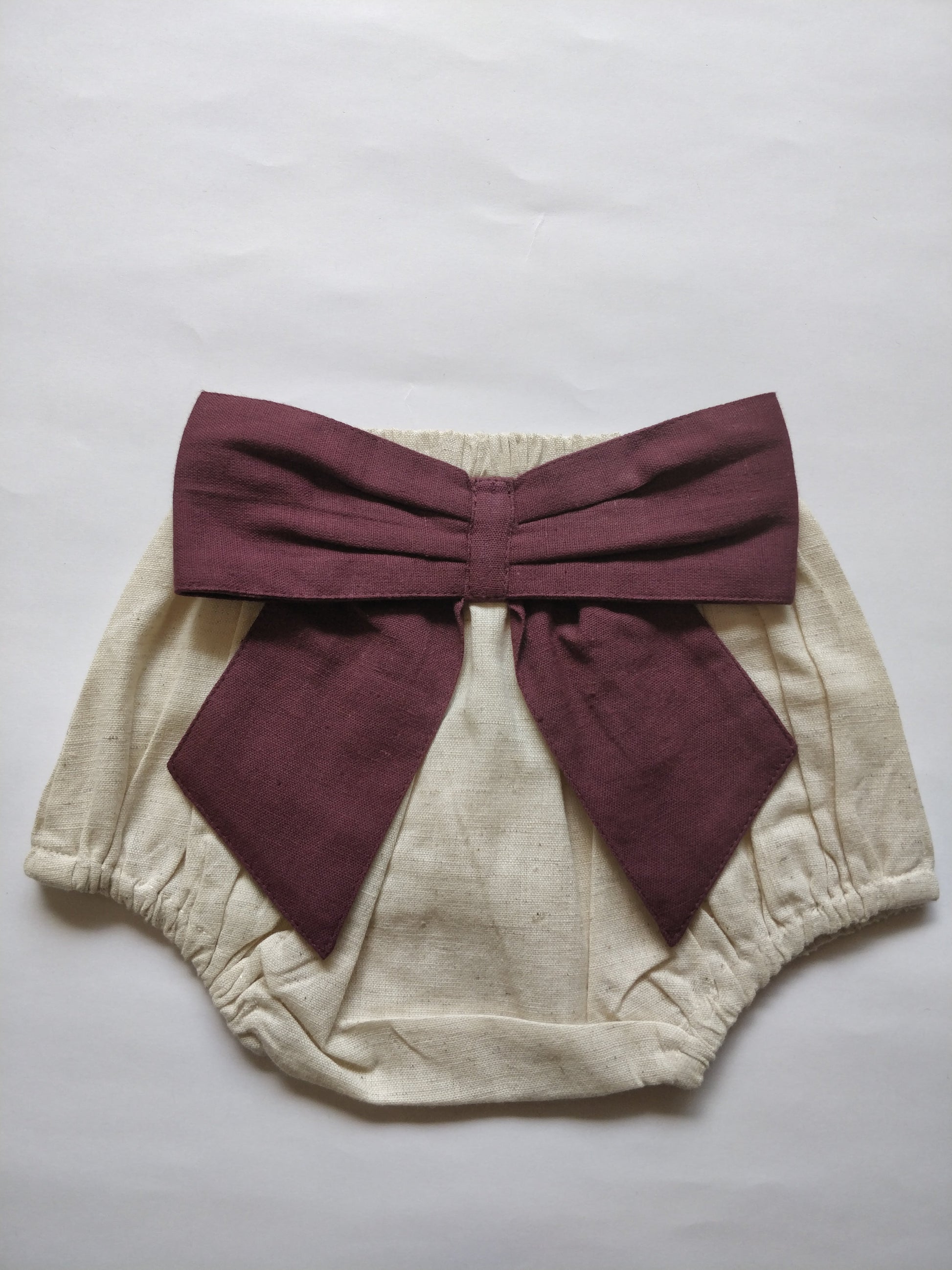 Set of 3 - Ivory Diaper Covers with Contrast Bows in Sage, Ochre & Burgundy.