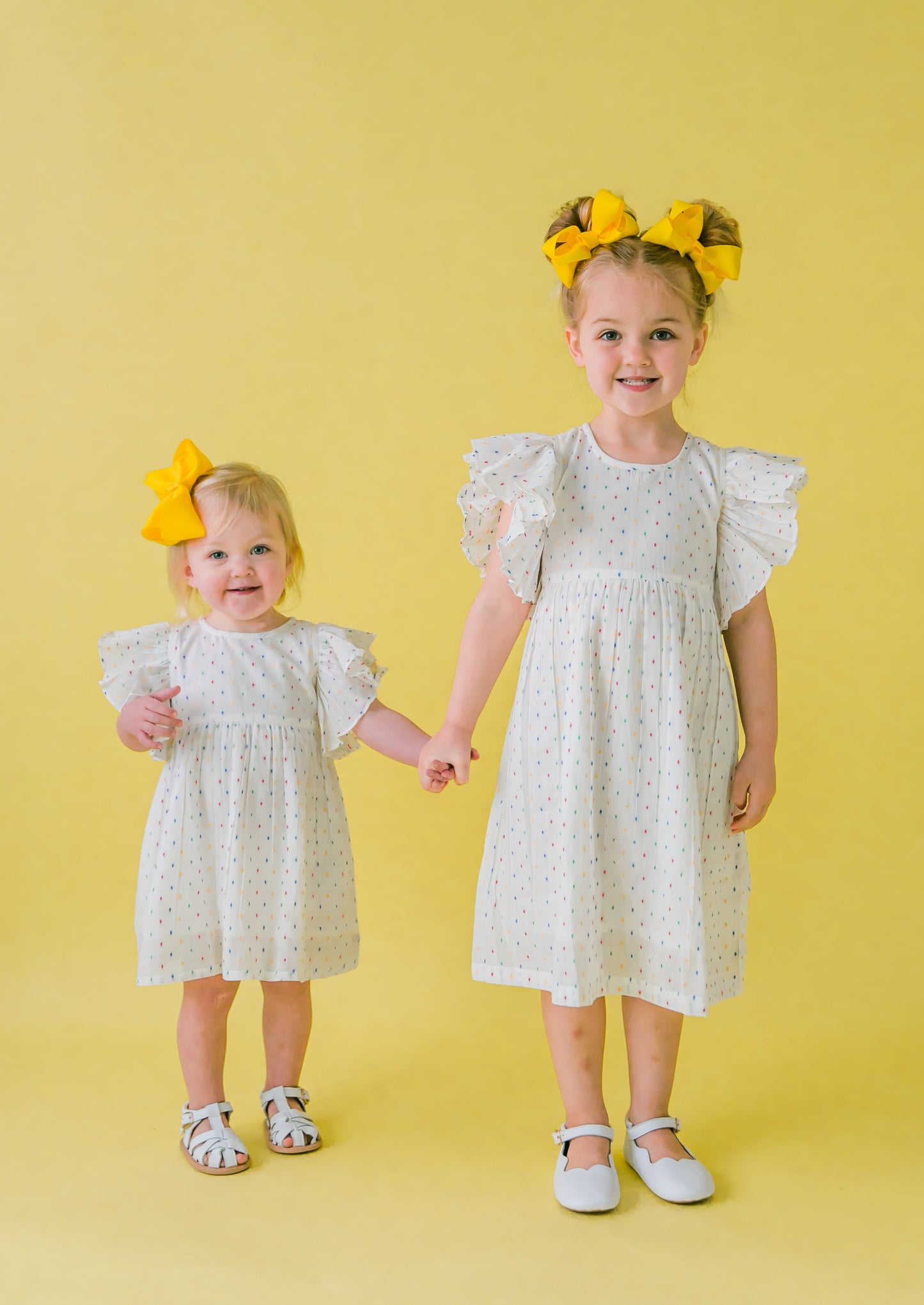 White Multicolor Dot Cotton Dobby Frill Dress and Bloomers