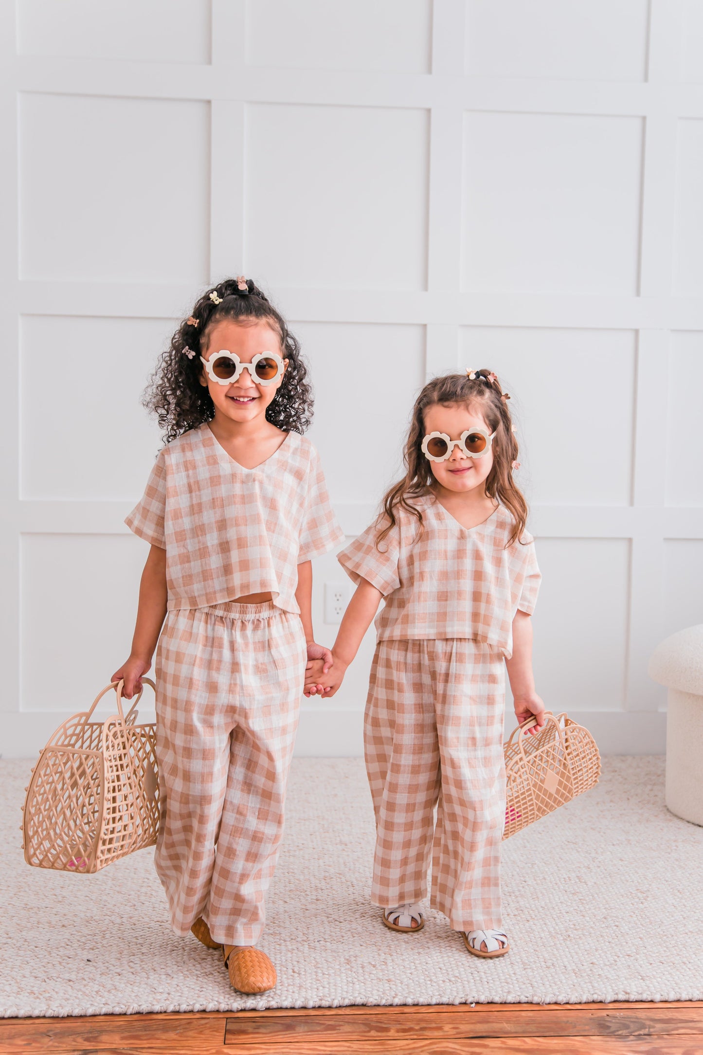 Blush Checkered Print  Infant Top & Pant Set