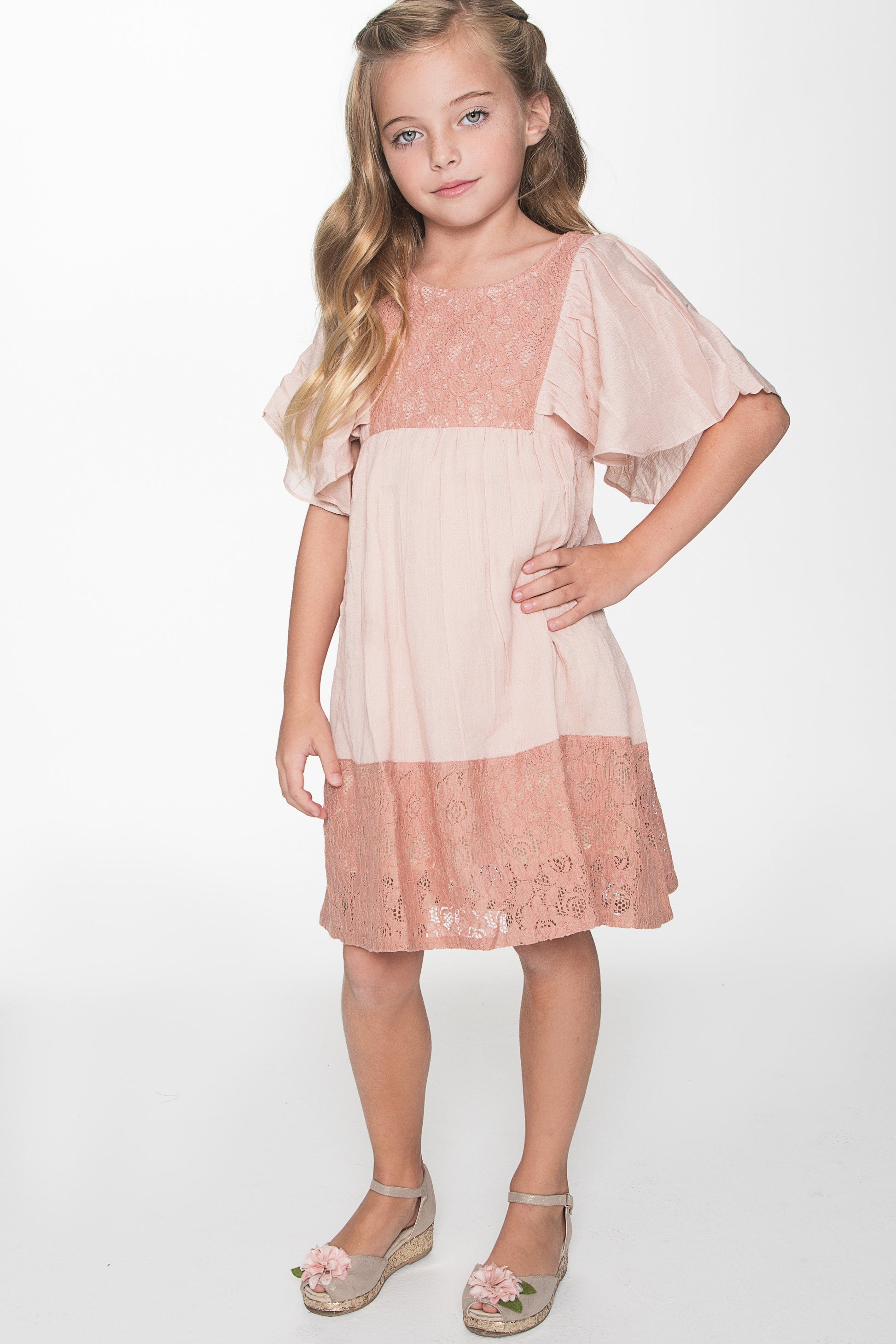 Blush Flounce Sleeve and Lace Dress Yo Baby Online Blush Flounce Sleeve and Lace Dress Yo Baby Online