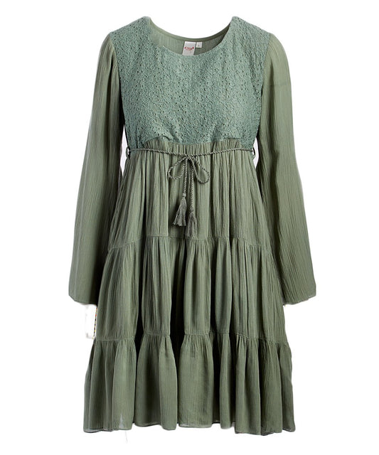 Mint Tassel Long-Sleeve Dress