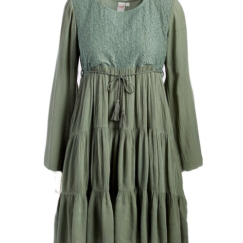 Mint Tassel Long-Sleeve Dress