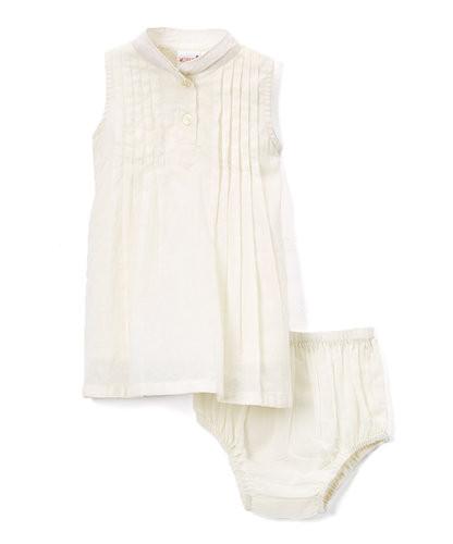 Off-White Pin-tuck Detail Infant Dress