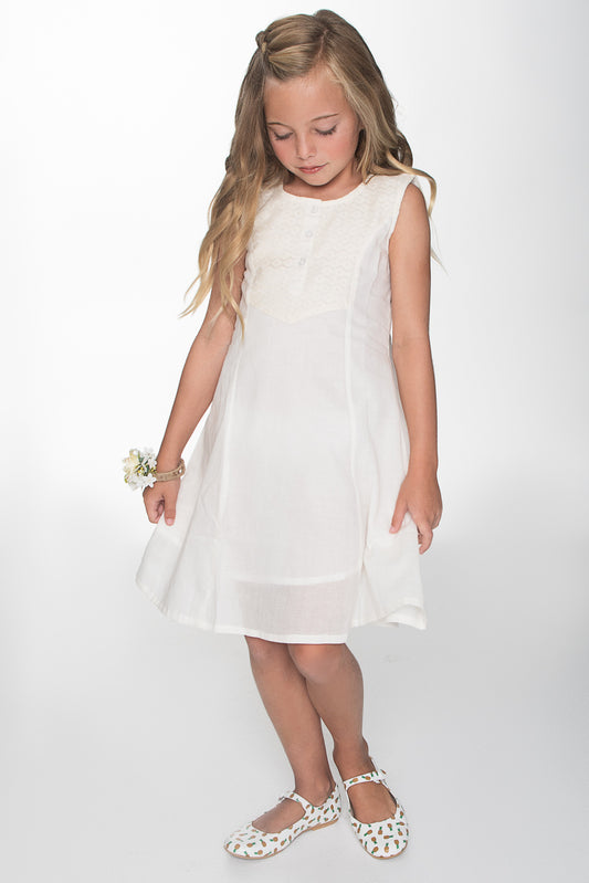 Off-White Lace Detail Yoke Shift Dress