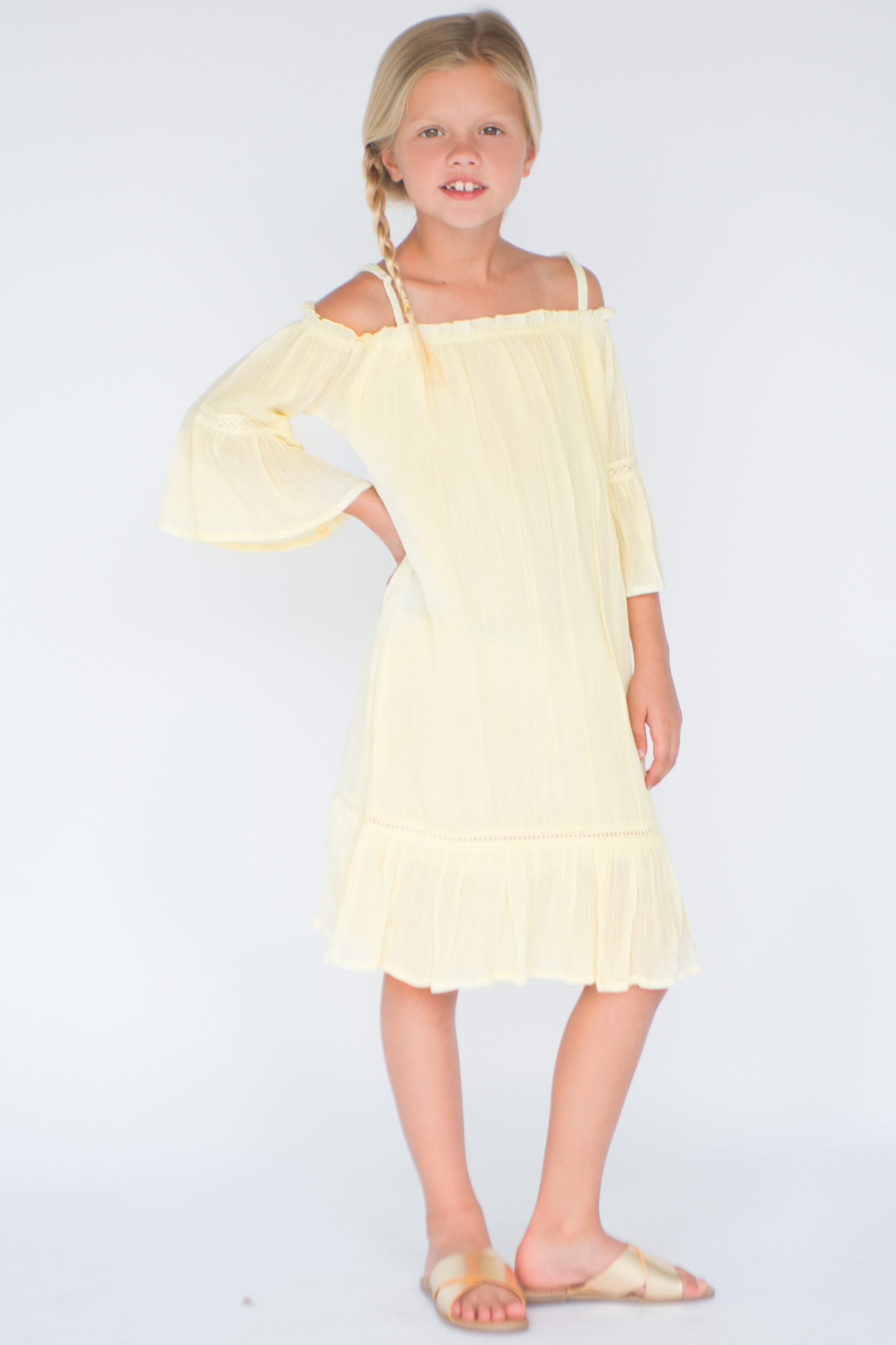 off the shoulder cotton dress Pastel Yellow Off-Shoulder Dress — Cotton Girls Dress