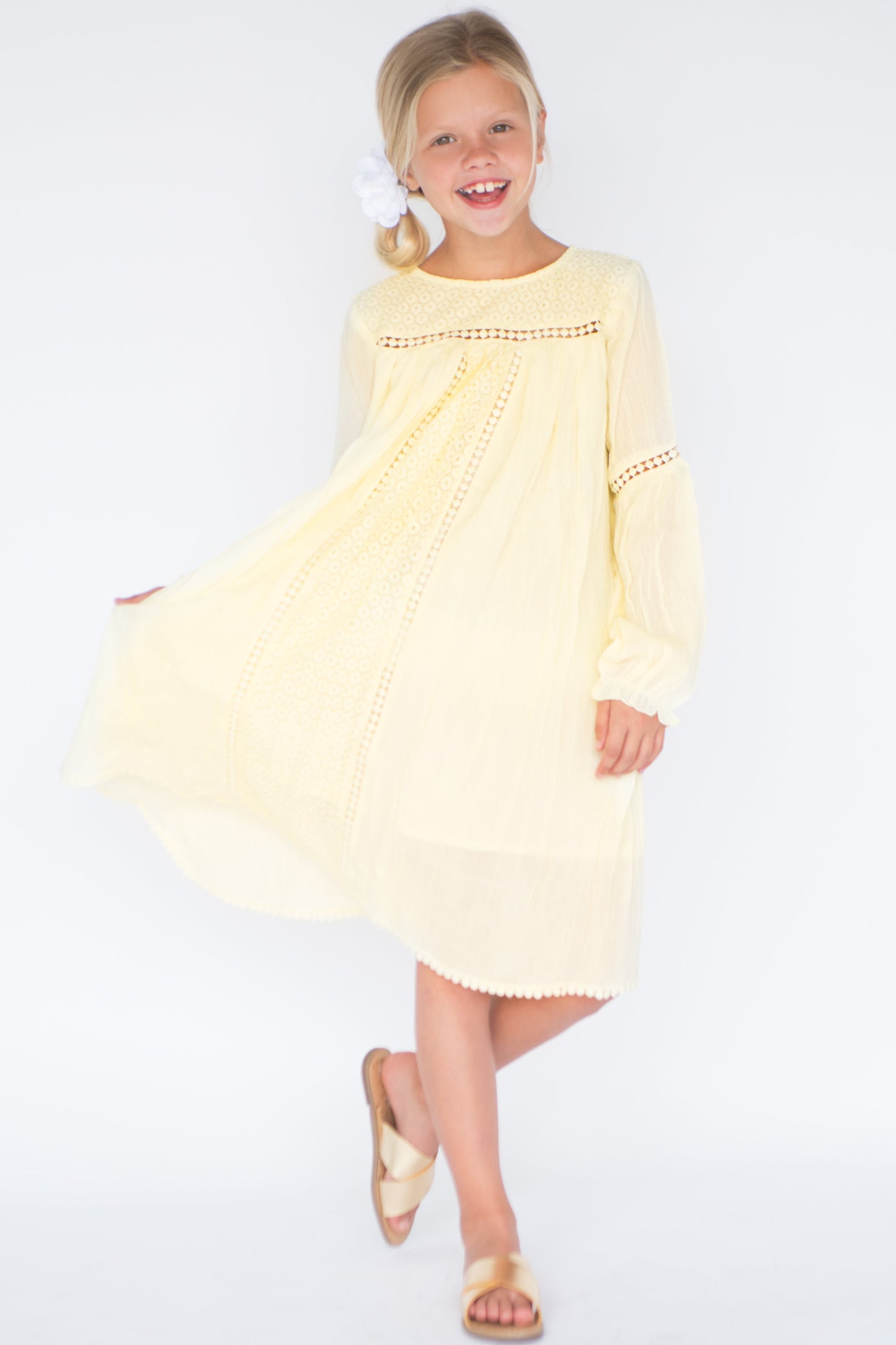 Pastel Yellow Lace & Net Detail Dress