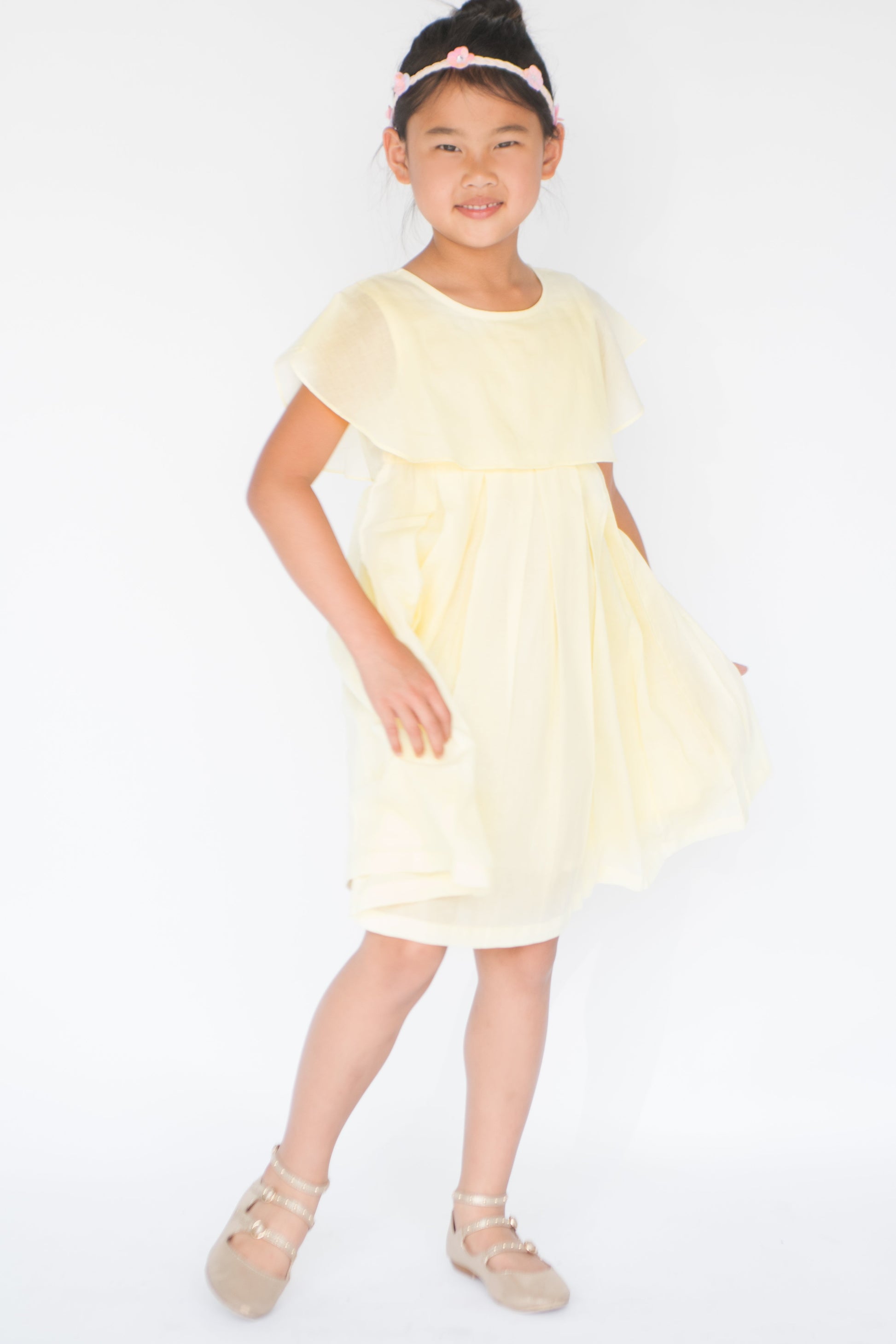 Pastel Yellow Overlap Pleated Dress