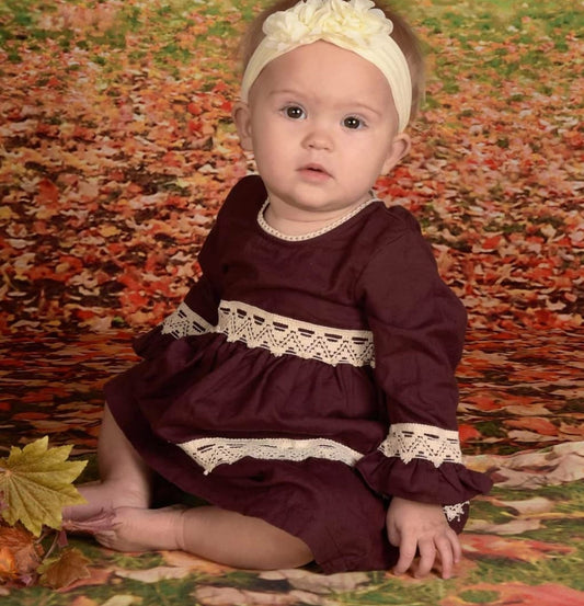 Burgundy With White Lace Detail Swing Dress