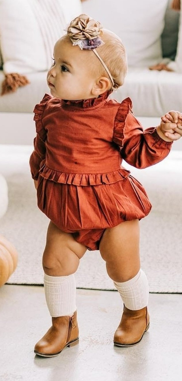 Maroon Full-Sleeves Ruffles Infant Romper