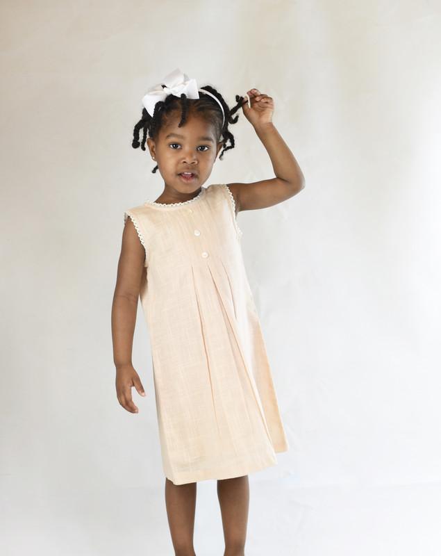 Blush Ruffle Neck Box Pleated Dress with Lace Detail Cotton Girls Dress | 0-13 Years Blush Ruffle Neck Box Pleated Dress with Lace Detail Cotton Girls Dress | 0-13 Years