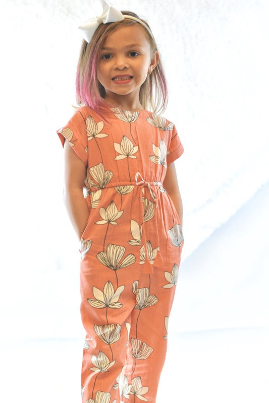 Limited Edition - Coral Floral Jumpsuit with Drawstring Detail