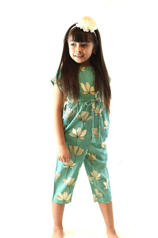 Limited Edition - Green Floral Jumpsuit with Drawstring Detail