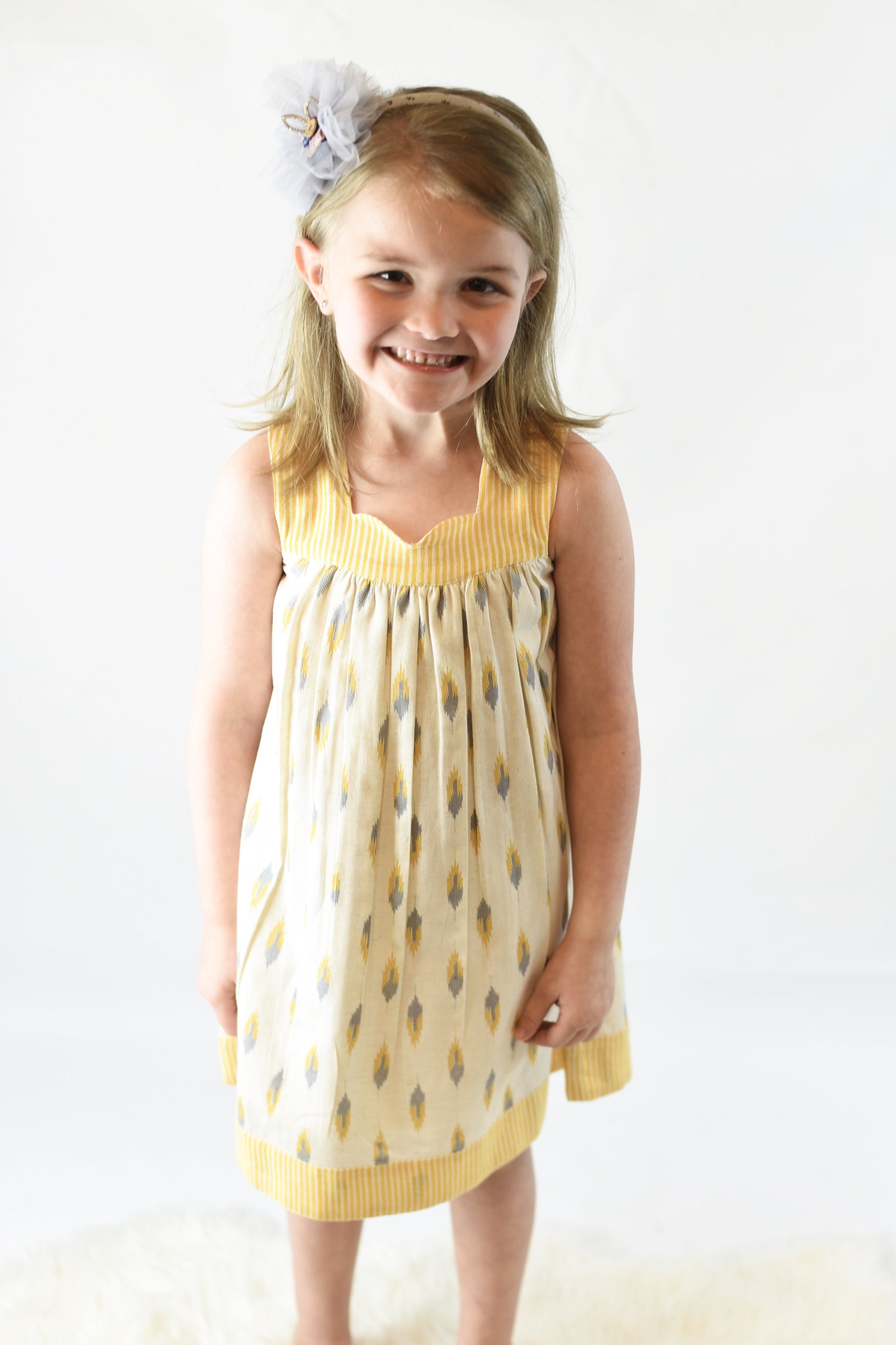 Yellow Pin-Stripe Sweet-Heart Dress
