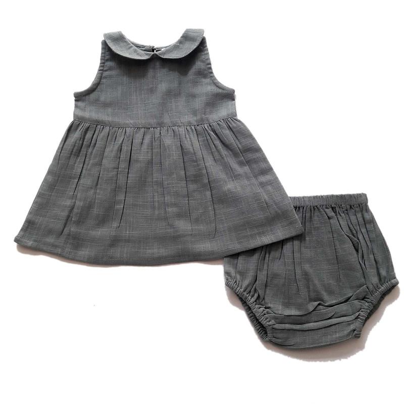 Grey Peter-Pan Collar Dress & Diaper Cover