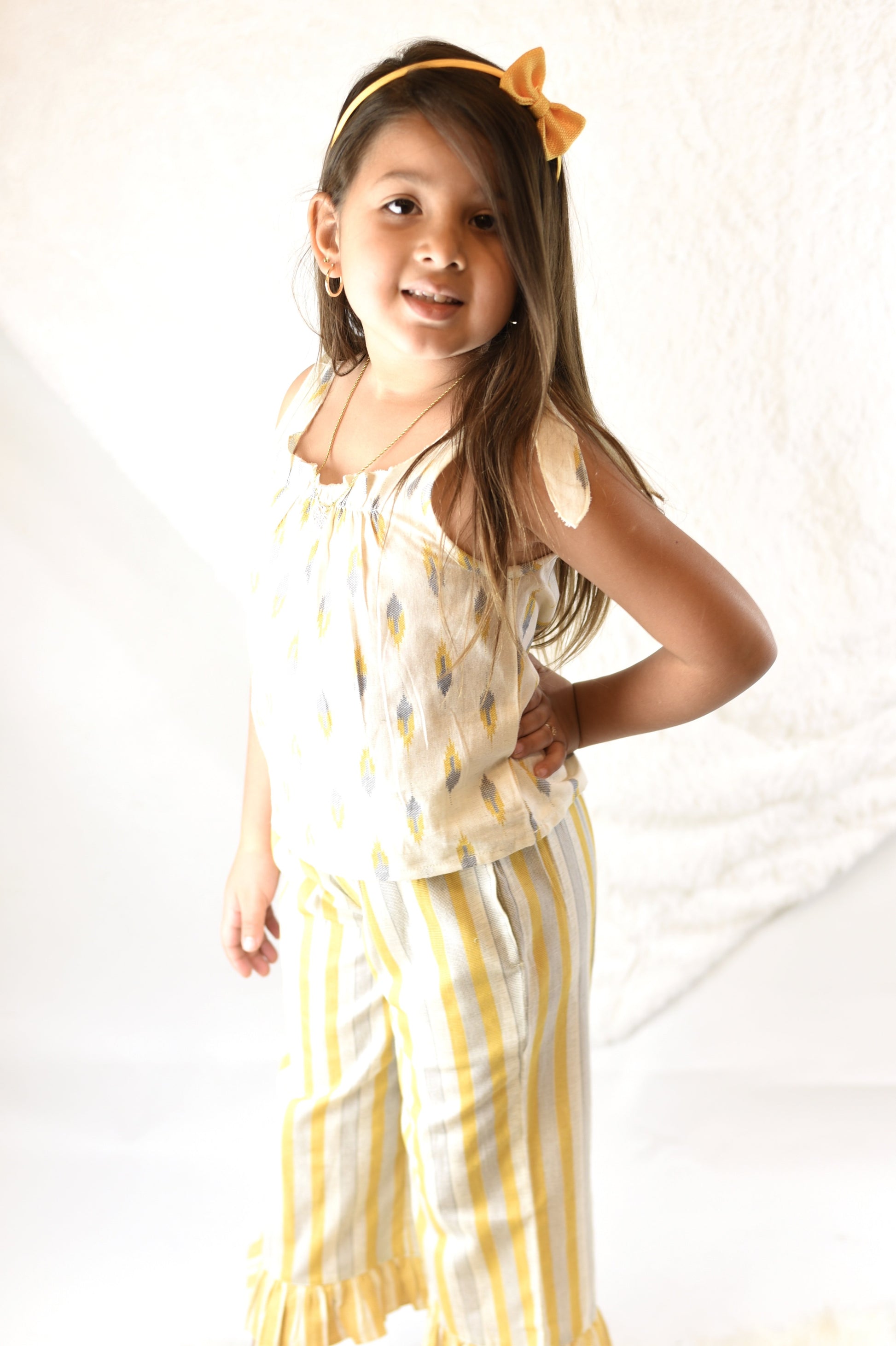 Printed Ivory Top with Striped RufflePants 2 pc. Set