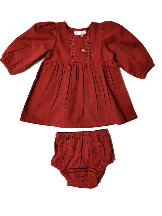 Red Lace Full-Sleeves Dress
