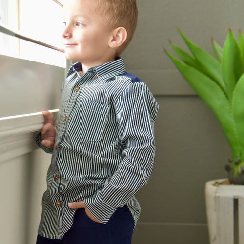 Boys Striped Shirt - Navy