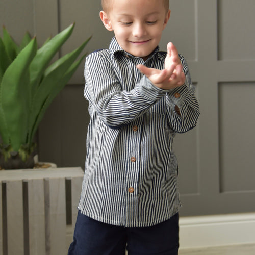 Boys Striped Shirt - Dark grey