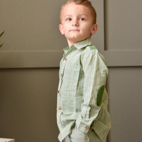 Boys Striped Shirt - Olive Green