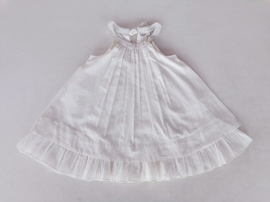 Ecru Neck Gathered Bottom Ruffle Dress