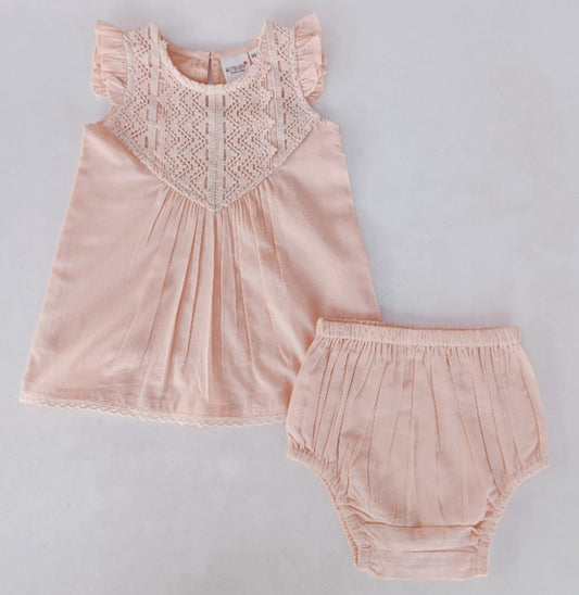Blush Flutter Sleeves Dress and Bloomers