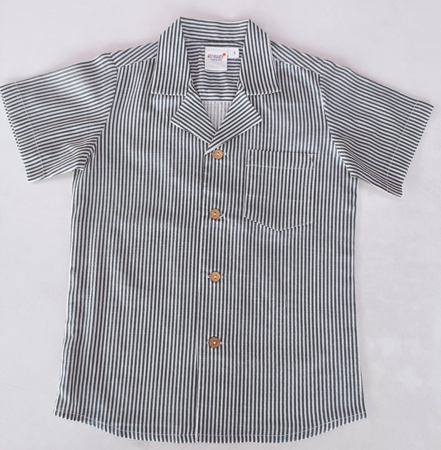 Grey Stripes Print Half-Sleeves Boys Shirts