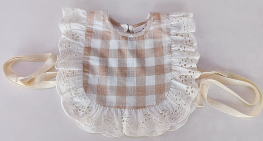 Blush Checkered Print Ruffle Bib
