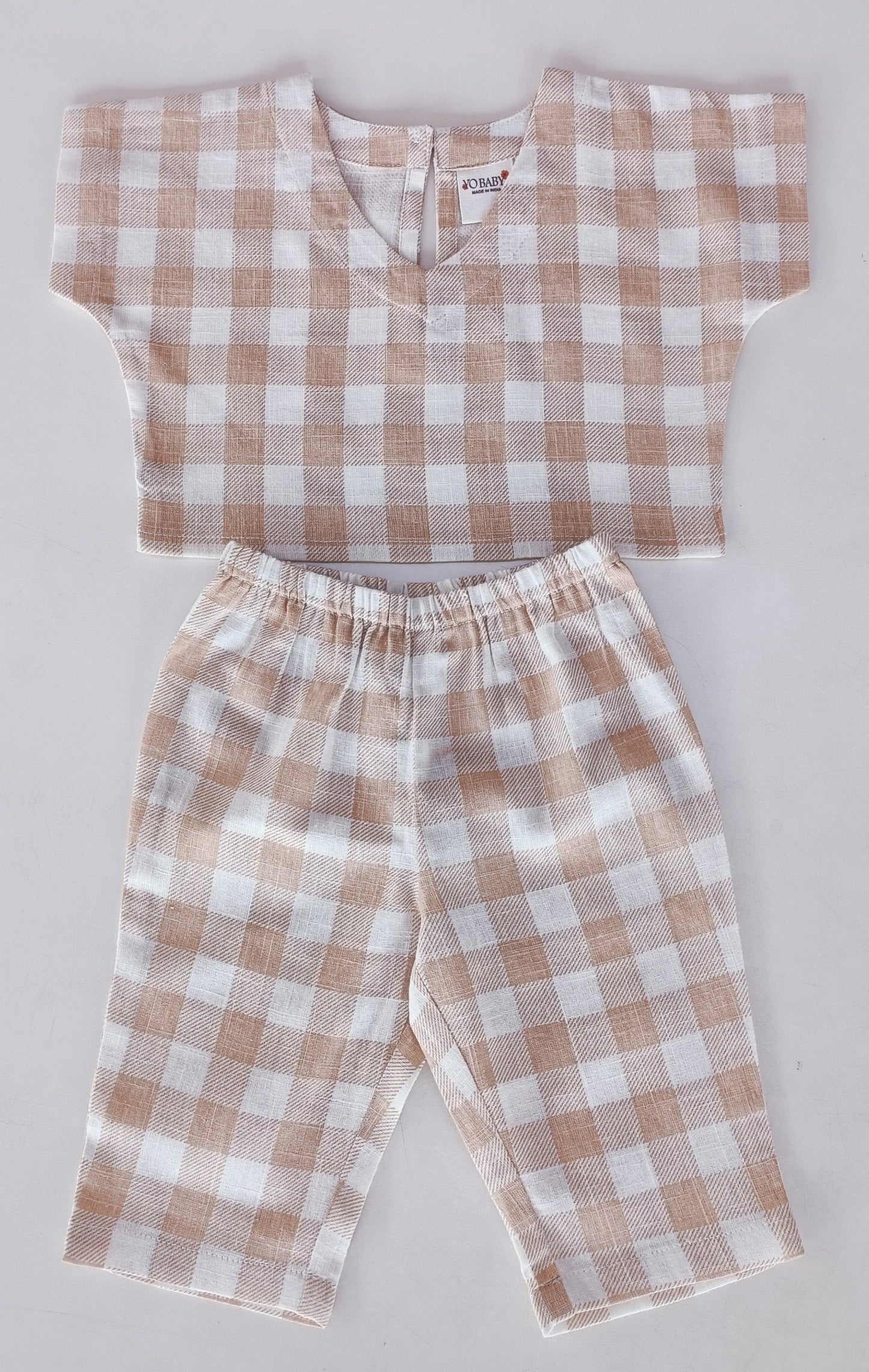 Blush Checkered Print  Infant Top & Pant Set
