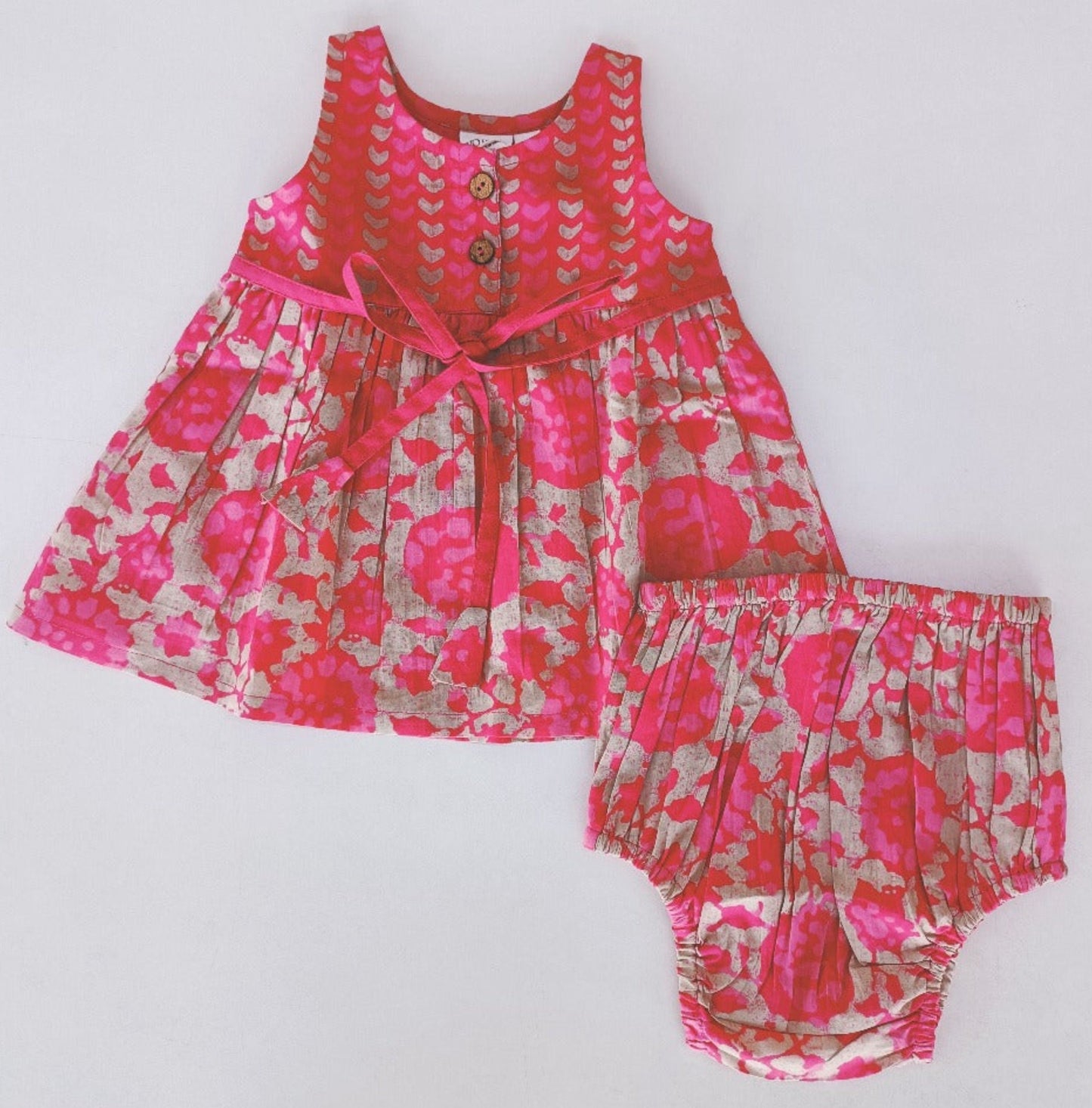 Floral Shift Dress With Drawstring Detail & Diaper Cover Set