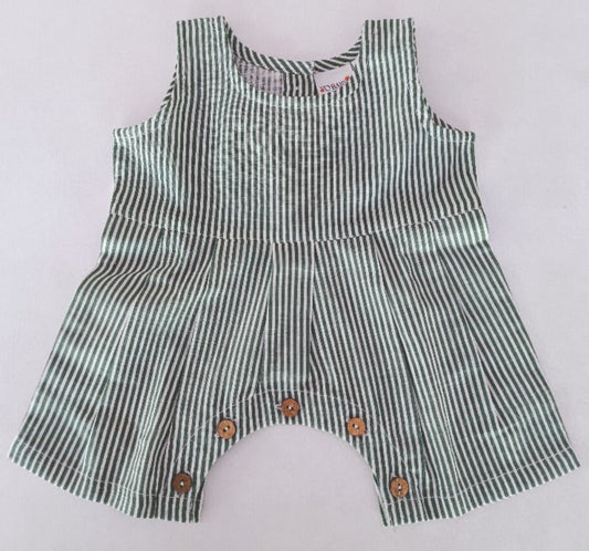 Sage Green Stripes Printed Baby Romper