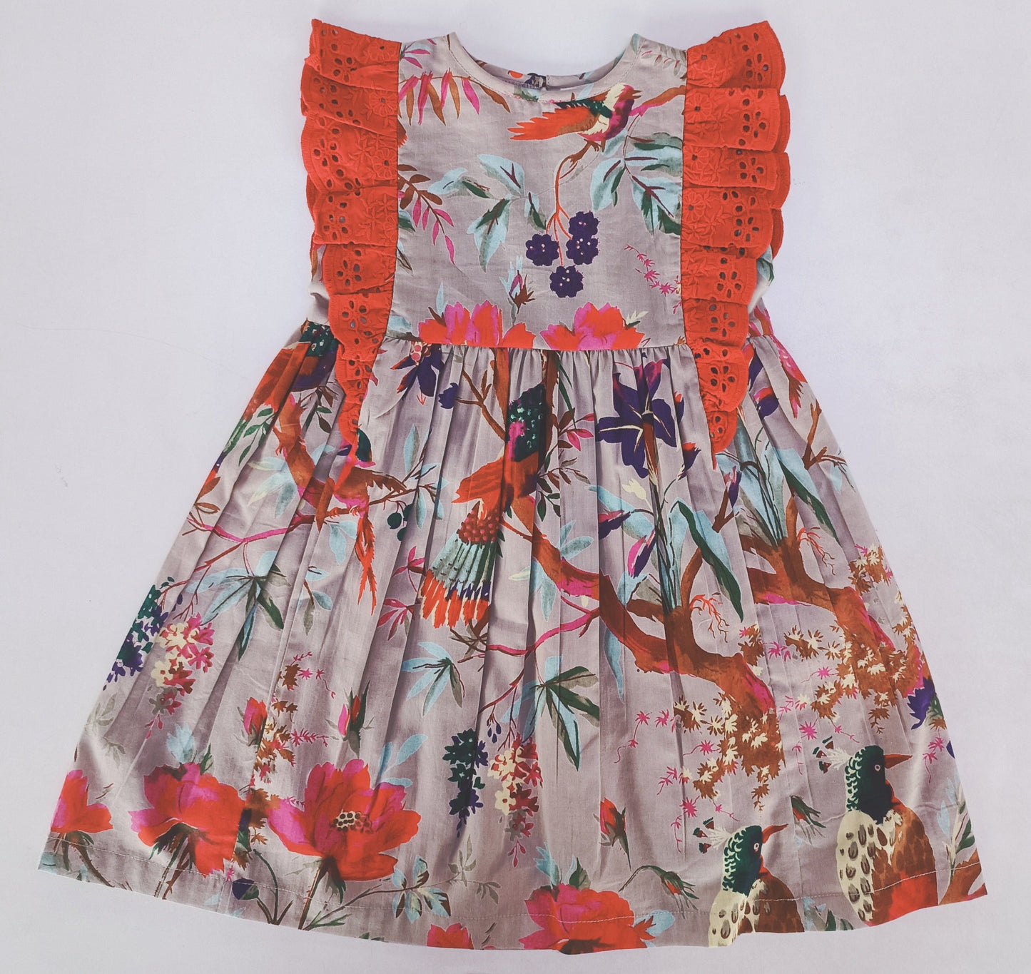 Bird Print Flutter Sleeves Dress