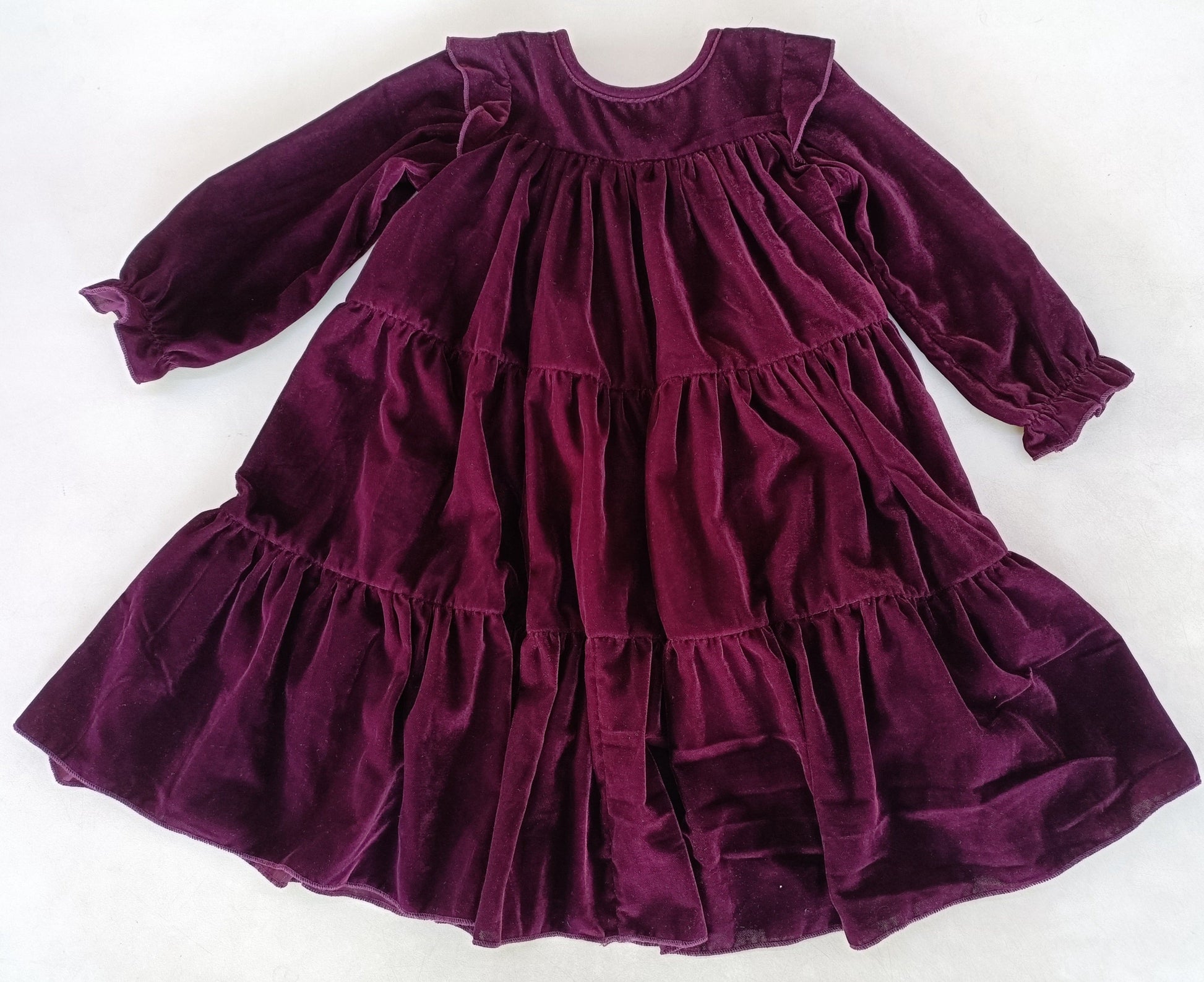 Burgundy Tiered Long Sleeve Dress — Cotton Girls Dress Burgundy Tiered Long Sleeve Dress — Cotton Girls Dress