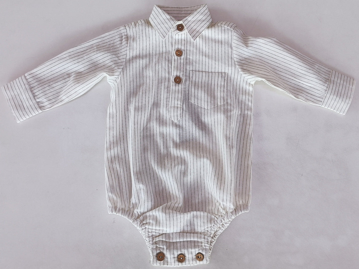 Grey Dot Stripes Print Long Sleeve Baby Romper