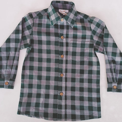 Green Checkered Print Boys Shirts