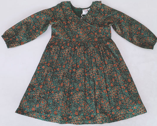 Paisley Print Long Sleeve Shift Dress With Ruffle Detail
