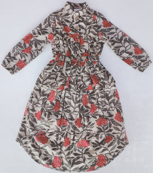 High-Low Printed Long Sleeve Dress With Ruffle Detail