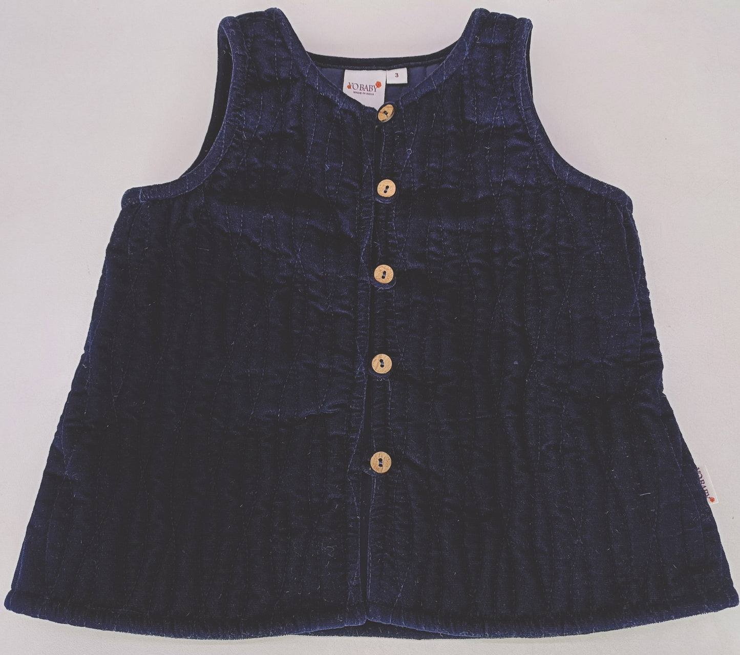 Navy Quilted Sleeveless Jacket With Piping Details