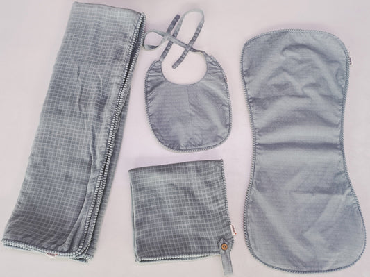 Powder Blue Solid Color Cotton Checks Baby Layette Set