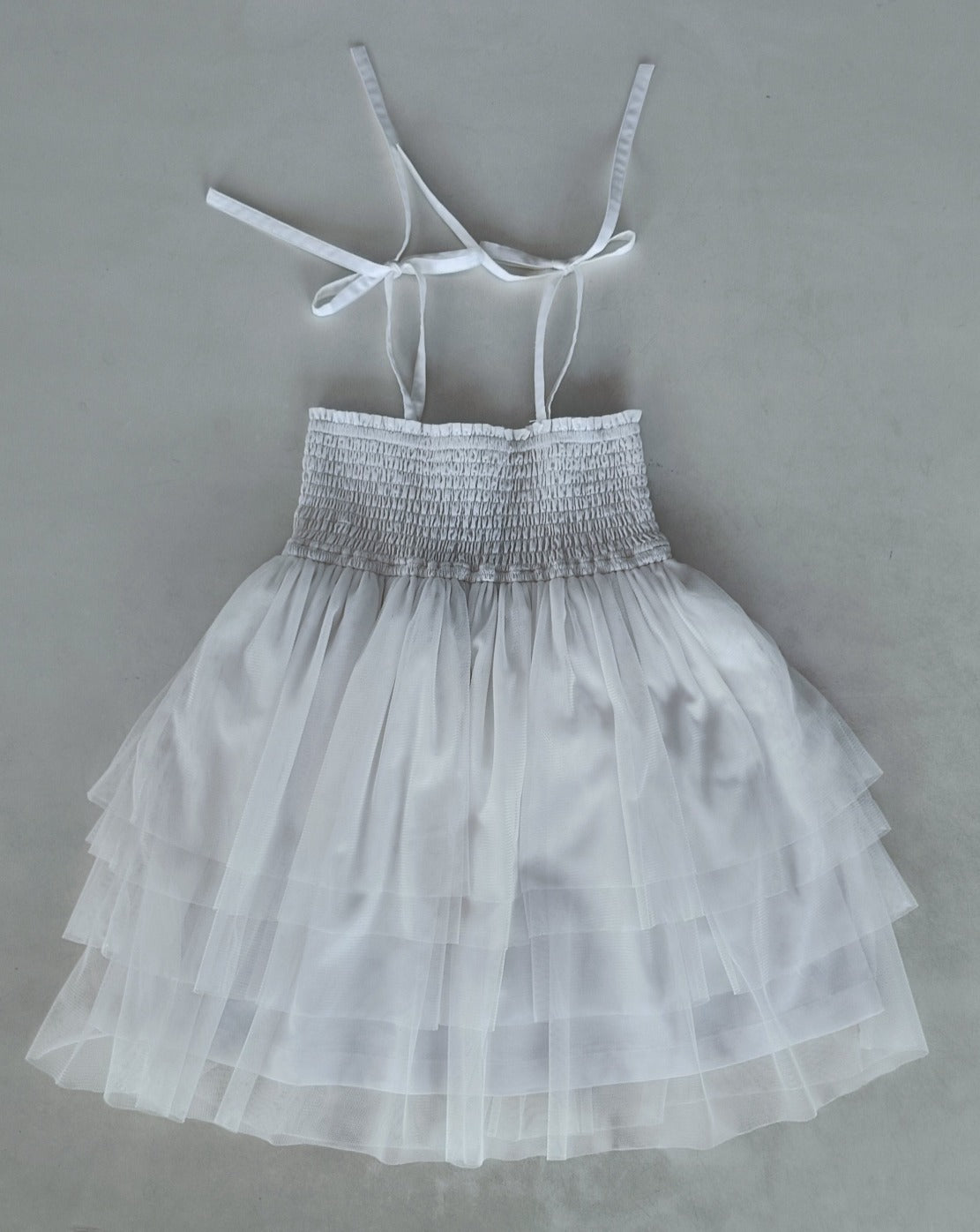 White Tulle Solid Color Ruffle Dress