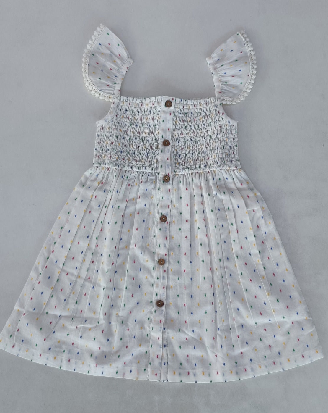 Multi Color Cotton Dobby Sleeve Ruffle Gathered Dress