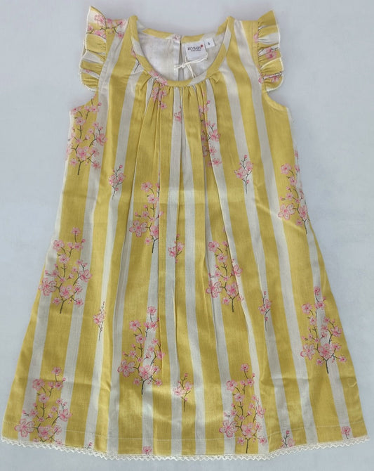 Pink Floral Sleeve Ruffle Gathered Dress
