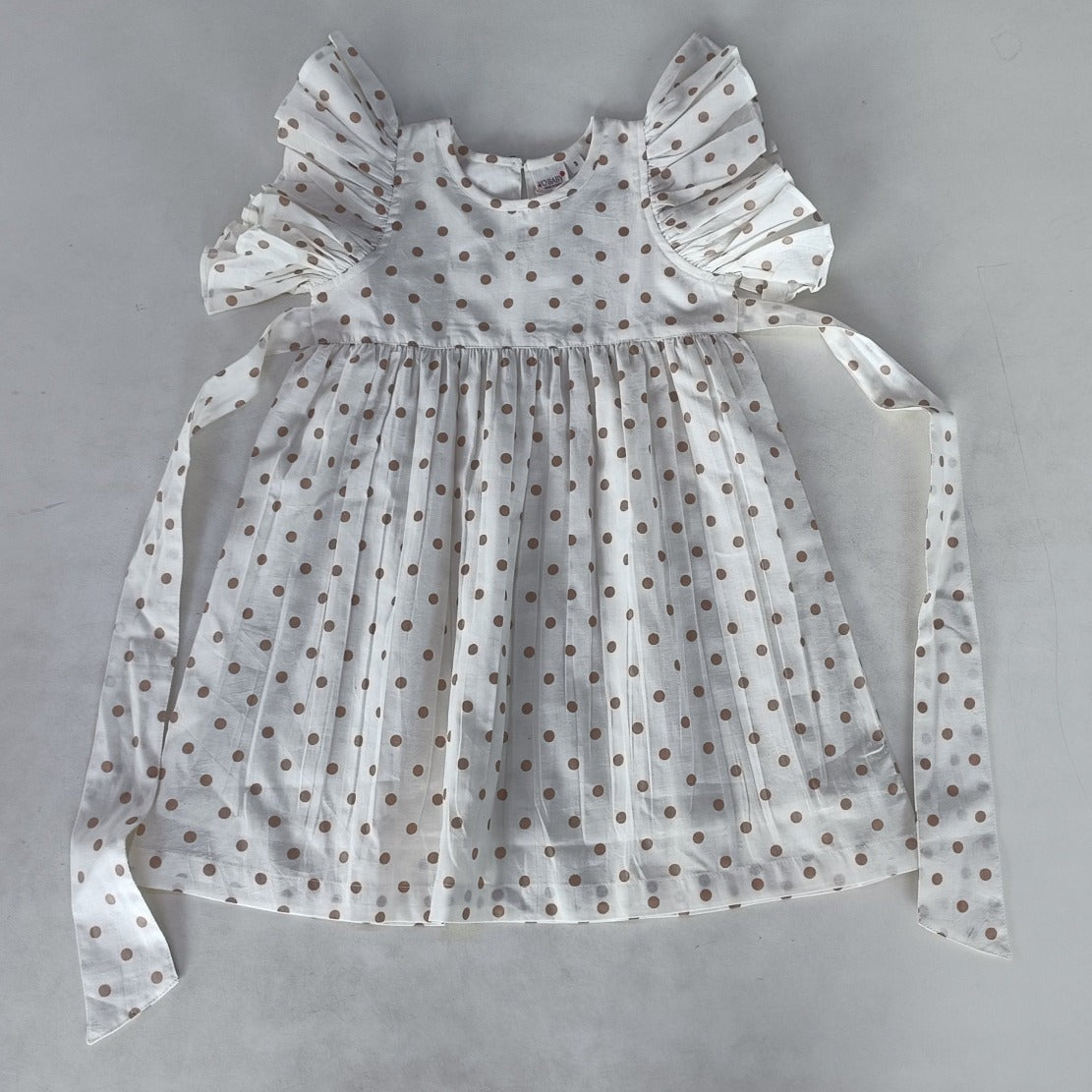 Brown Polka Dot Print Sleeve Ruffle Gathered Dress